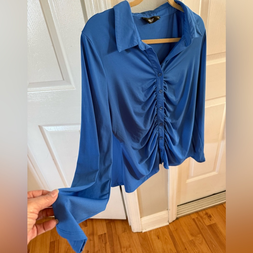 Simply Vera Vera Wang Blue Ruched Blouse